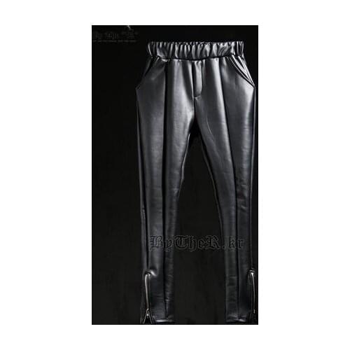 27-44! 2016 Mens clothing tidal current leather pants middlelowlevel harem pants tights plus size available singer costumes