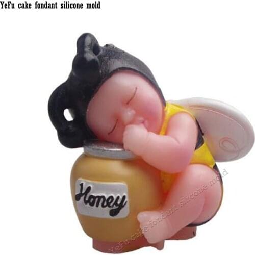3D Sleeping baby Bee birthday cake decorating tools fondant molds sugar craft chocolate bakeware F0874