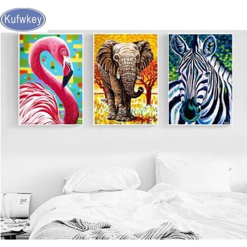 Leaf Plant Elephant Zebra Flamingo diamond Painting Nordic Art Decorative Poster Wall Pictures For Childrens Room Decoration