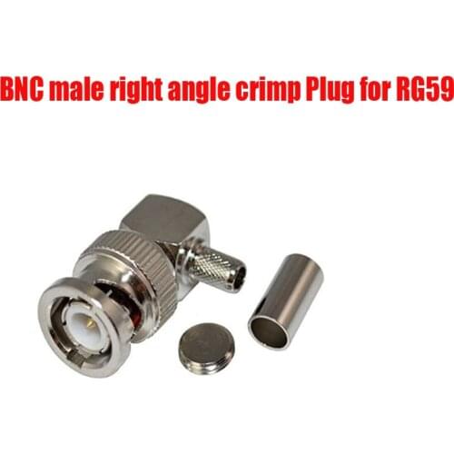 Free shipping 100PCS/Lot BNC male right angle crimp Plug for RG59for 75-4 connector plugs RG58