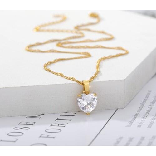 Goth Heart Necklace For Women Lovers Gold Stainless Steel Chain Chocker Female Pendant Necklace Cute Zircon Heart Jewelry 2021