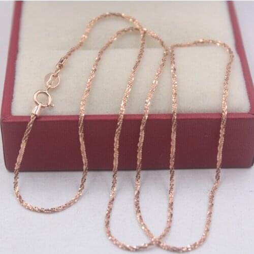 Pure 18k Rose Gold Chain Unisex Luck 1mmW Full Star Link Chain Necklace 17inches 1.78g