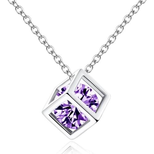 1 piece Square shape hanging pendant necklace setting cubic zirconia link chain purple color necklace for women