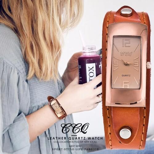 CCQ Brand Vintage Genuine Cow Leather Bracelet Watch Fashion Luxury Casual Women Quartz Watches Wrist Watch Gift Hot Selling
