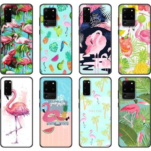Black tpu Case For Samsung galaxy S20 /S20 PLUS/S20 ultra/S20+ /S20FE back cover Summer Flamingos Love