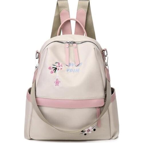 Dropshipping 2021 Casual Female Backpack Oxford Zipper School Books Bag For Girls Flower Embroidered Backpack Female Rucksack