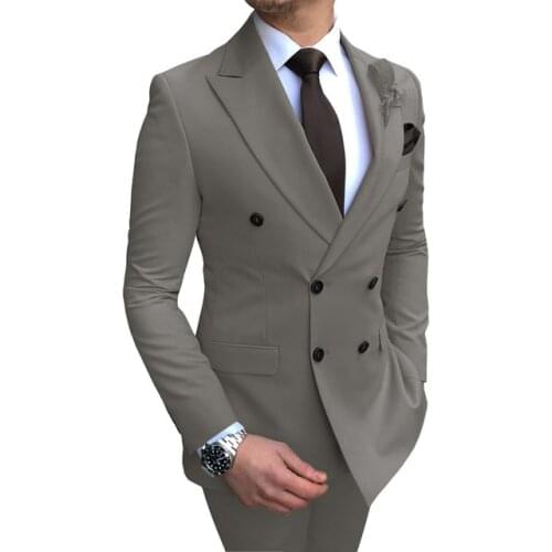Double Breasted Mens Suit For Wedding Groom Groomsmen Tuxedos Men Formal Prom Office Party Slim Blazer Suit (Jacket+Pants+tie)