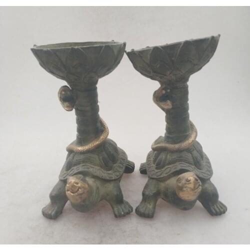 Collection chinese Handmade old bronze tortoise snake holder , Home Decoration antique