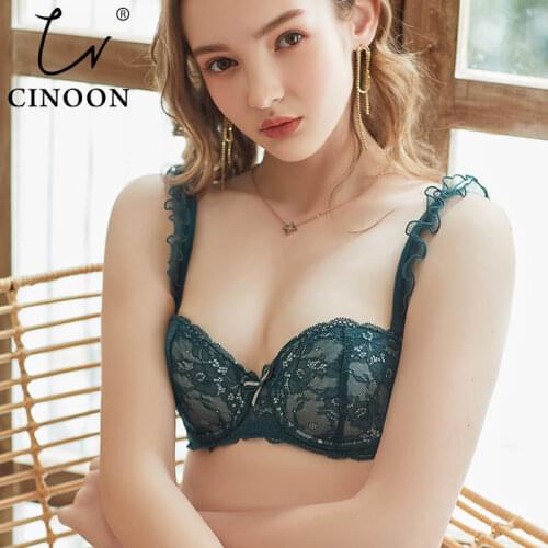 CINOON New Womens underwear Set Lace Sexy Push-up Bra And Panty Sets Comfortable Brassiere Black Embroidery Flowers Lingerie