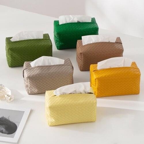 PU Leather Tissue Box Weave Paper Holder Luxury Napkin Dispenser Contain Box Home Living Room Bedroom Office Hotel Decoration