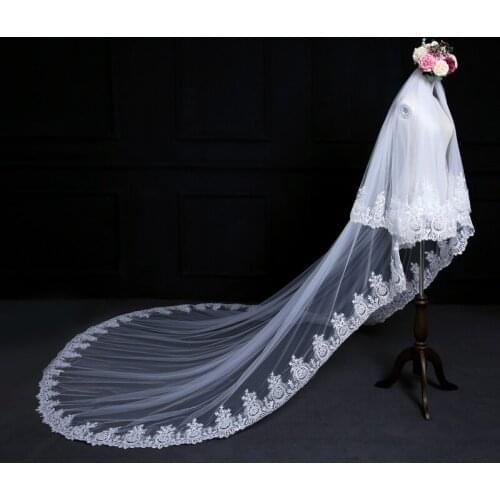 Bridal Veil lace trim veil cathedral veil simple Wedding Dress bridal Veil
