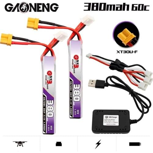 GNB 11.4V 380mAh Max 120C 3S HV Lipo Battery XT30U-F Plug And Charger For FullSpeed TinyLeader whoop3S RC FPV Drone parts