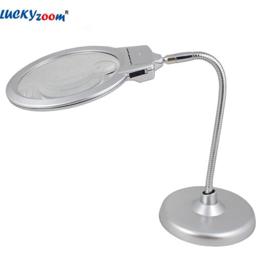 Welding Desktop 2X 5X Magnifying Glass With 2 LED Lights Illuminated Loupe Adjustable Metal Hose Third Hand Soldering Magnifier