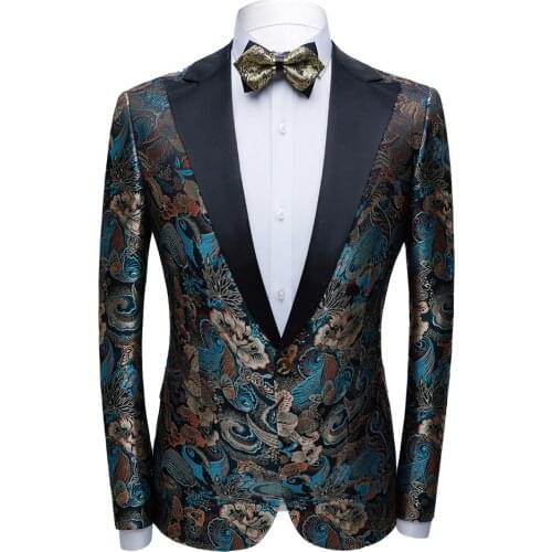 Mens Luxury Floral Print Dress Blazers One Button Lapel Men Tuxedo Suit Jacket Dinner Wedding Party Costume Homme Mens Clothig