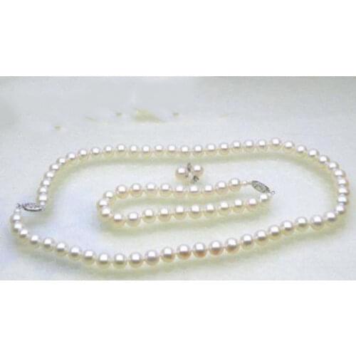 Genuine 6.5-7mm AAA+ grade perfect round white akoya pearls SET 14K/20 solid gold