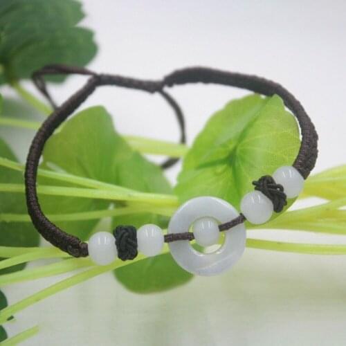 Genuine Natural Green A Jadeite Safe Bead with Black Cord Handmade Bracelet