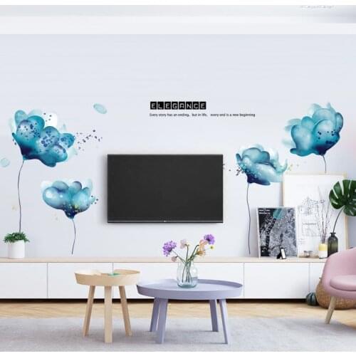New Chinese Wall Stickers Flowers Living Room Sofa TV Backdrop Decal Wallpaper Warm Bedroom Furniture Self Adhesive Mural