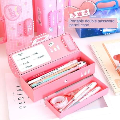 Creative Pencil Box Multifunctional with Code Lock Large Capacity Password Pencil Case for Boys Girls School Stationery Portable