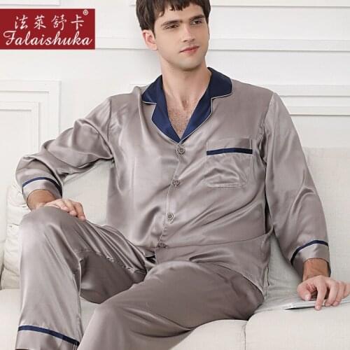 Elegant fashion 100% mulberry silk pajamas sets men Sleepwear 19 momme pure genuine silk noble male elegant pyjamas men T9049