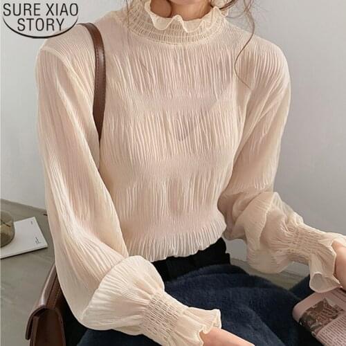 Chiffon Shirts 2021 Spring and Summer Women Tops Long Sleeve Loose All-match Bell Sleeve Shirt Base Shirt Camisas Mujer 9542