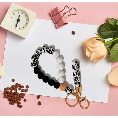 Silicone Fashion Stretchy Bracelet Tassel Keyring BPA-Free Beads Bracelet Keychain Elegant Women Accessories