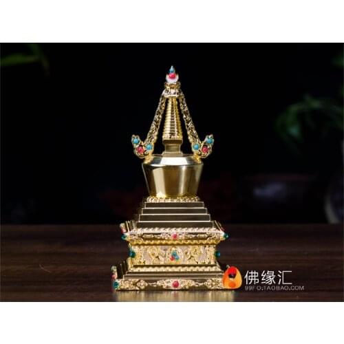 The Tibetan Buddhist stupa supplies copper Bodhi pagoda 6 inch gold fine workmanship / Buddha tower, can install reservoir