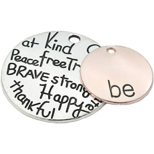 Tibetan Silver Plated Be Happy Free Kind Brave Charms Pendant Bracelets Necklace Jewelry Making Accessories DIY 25mm