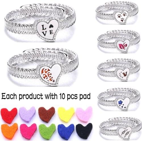 Heart-shaped perfume jewelry crystal bracelet diffuser locket stainless steel aromatherapy essential oil fashion female bracelet