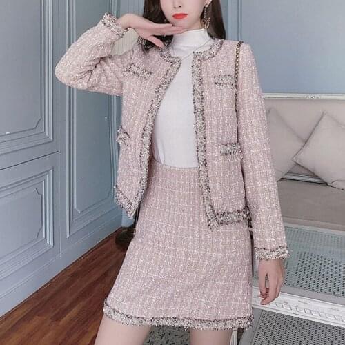 ZAWFL Tassel tweed jacket Designer Beading tweed skirt suit runway tweed suit runway autumn winter women 2 piece set
