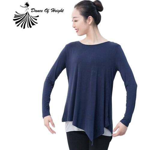 Modern Dance Practice Clothes Womens Long-sleeved Adult Yoga Top Loose Fake Two-piece Dance Shirt Modal