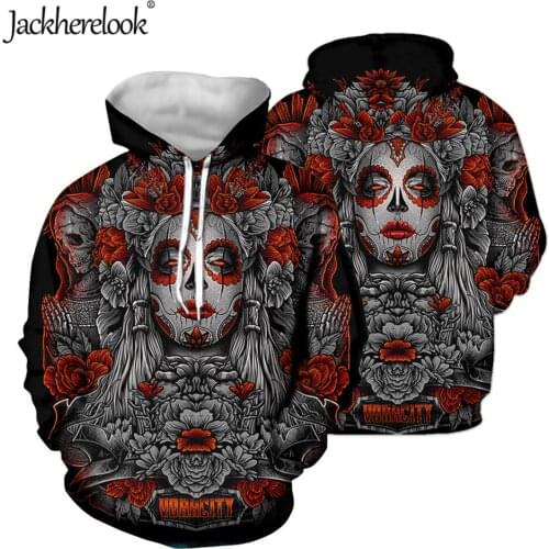 Jackherelook Oversized Hoodies Rose Gothic Skull Women Sweatshirts Long Sleeve Spring Autumn Warm Pullovers Sweatshirt Plus Size