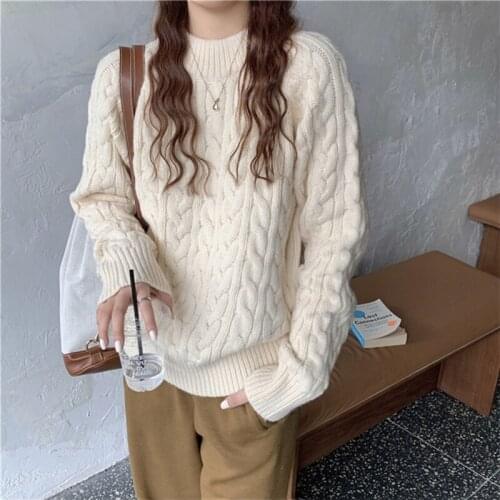 Alien Kitty 2021 Hot New Autumn Women Sweater Knitted Casual Korean Floral Striped Loose Female Classic Vintage Tops Solid Color