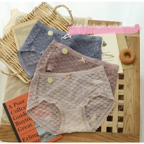 Womens Cotton Underwear Sexy Lace Panties Fashion Bow Hollow-Out Briefs Mid Waist Seamless Underpants Female Sexy Lingerie