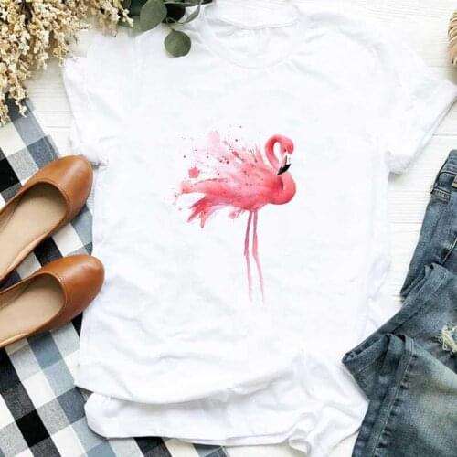 2021 Anime Women Graphic Flamingo Floral Cute Fashion Summer Shirt Tops Lady Clothes T-Shirt Manga Tee Female Kawaii Blouses