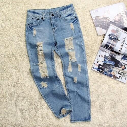 2021 New Hot sale Womens ripped jeans Fashion boyfriend jeans for woman Loose plus size hole denim pants Simplicity