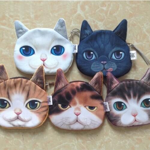 3D Girl Wallet Bag Ladies Face Zipper Mini Cute Cat Coin Purses childrens Purse Bolsa De Moeda Coins Pouch Monedero Gato