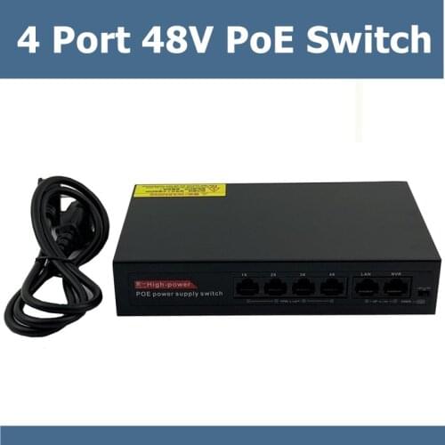 6Port 48V 4 PoE Injector Power Over Ethernet Switch For IP Camera IEEE802.3af/at 1,2+/3,6- with Power Adapter Inside