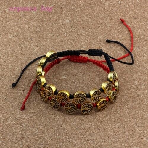 6Pcs/lots Antique gold Tone Alloy Saint Benedict Medal on Adjustable Red / black Cord Wrist Bracelet B-81a