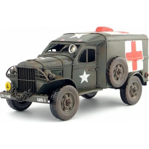 Antique classical car model USA ARMY TRUCK tinplate car handmade rescue truck red cross