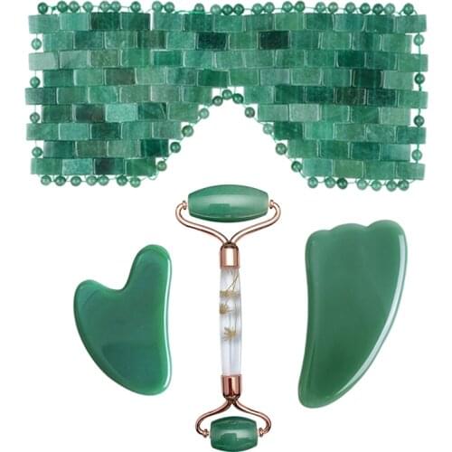 Aventurine eye mask Jade Eye Mask Face Massage Sleep mask Jade Roller Guasha Board Scraper Set Cold Therapy Facial Relaxing Tool
