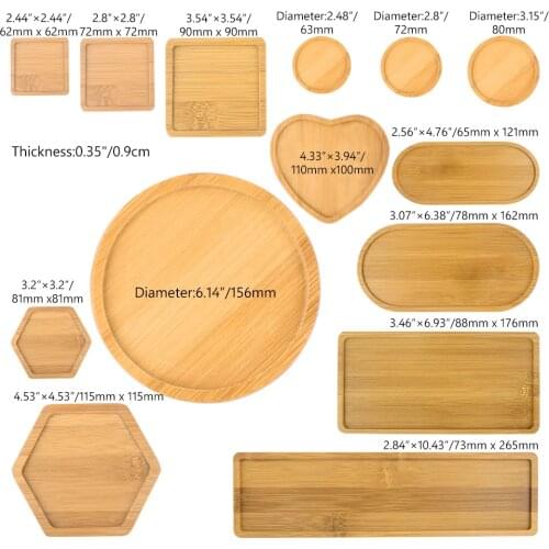 Bamboo Round Square Bowls Plates Desktop Bonsai Pots Bamboo Stand Pots Trays Base Flower Planters Decoration Crafts WITUSE