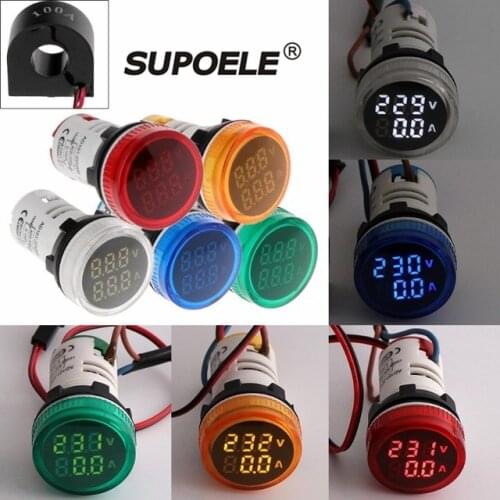 CE RoHS 22mm LED Panel Indicator Type Digital Voltmeter Ammeter 2 In 1 Testing Range AC 50-500V 0-100Amp