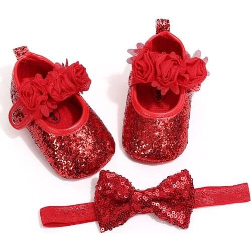 Pudcoco Infant Toddler Baby Girl Bling Crib Floral Leather Shoes+Headband 0-18 Months Helen115
