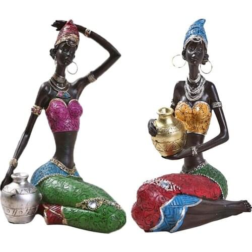 2Pcs Resin African Sculpture Tribal Lady Figurine Statue Decor Collectible Art Creative Crafts Dolls Ornaments Black Women Candl