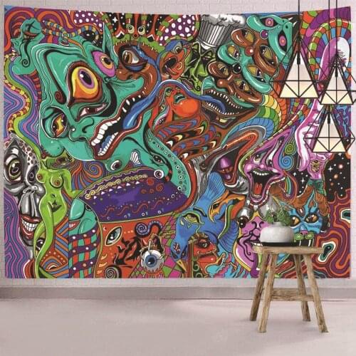 Hot Sale Indoor Tapestry Wall Hanging Basket Psychedelic Oil Painting Abstract Printed Functional Beach Towel Shawl Chic Valance