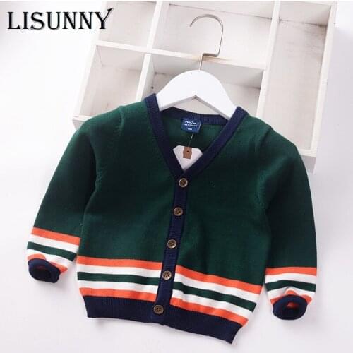 Children Knitted Cardigan Boy Sweater 2021 Spring Autumn New V-neck Baby Sweater Kids Clothes Toddler Coat striped 0-5y COTTON