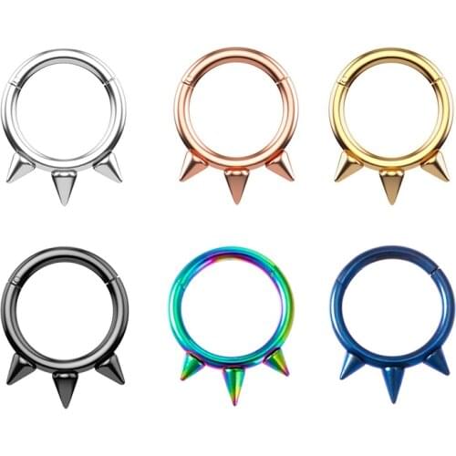 1PC Punk Spiked Septum Ring Nostril Piercing Surgical Steel Nose Clicker Segment Hinged Nose Rings Hoop 16G Cartilage Earring