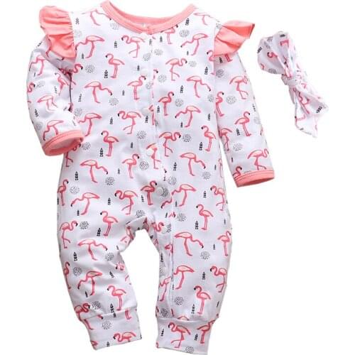 Autumn Infant Baby Girl Romper Cotton Long Sleeve Cartoon Print Jumpsuit Headband 2Pcs Baby Clothes Newborn Toddler Outfits Set