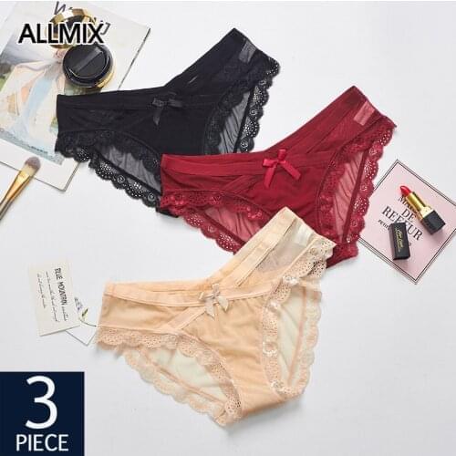 ALLMIX 3Pcs/lot Sexy Women Lace Panties Set Underwear Seamless Briefs Solid Low Waist Womens Intimates Comfort Lady Lingerie