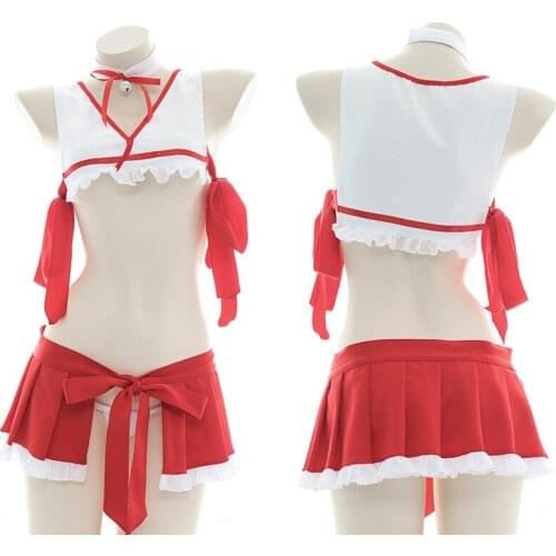 Japanese Anime Women Red Bandage Witch Suit Japanese Sexy Lingerie Lolita Erotic Costumes Bra Skirt Tank Top Set